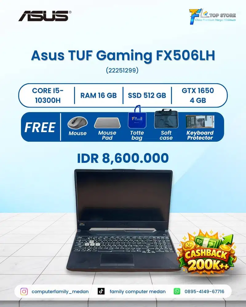 LAPTOP ASUS TUF GAMING F15 FX506LH CORE I5 10300H SSD 512/16GB NVIDIA