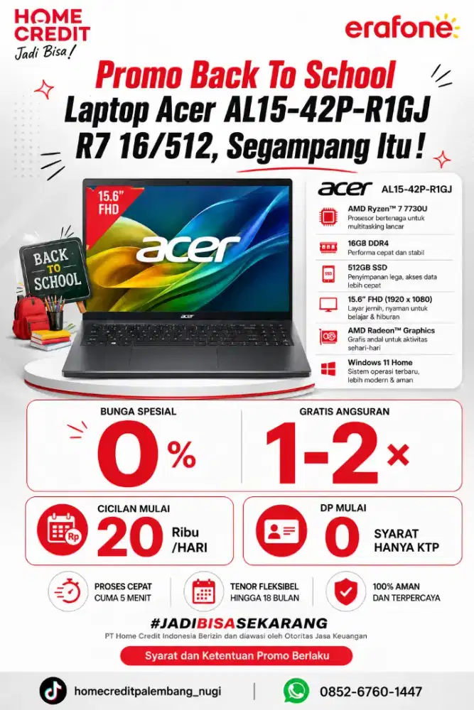 PROMO LAPTOP ACER AL15-42P-R1GJ R7 16/512 TERMURAH SEKOTA PALEMBANG