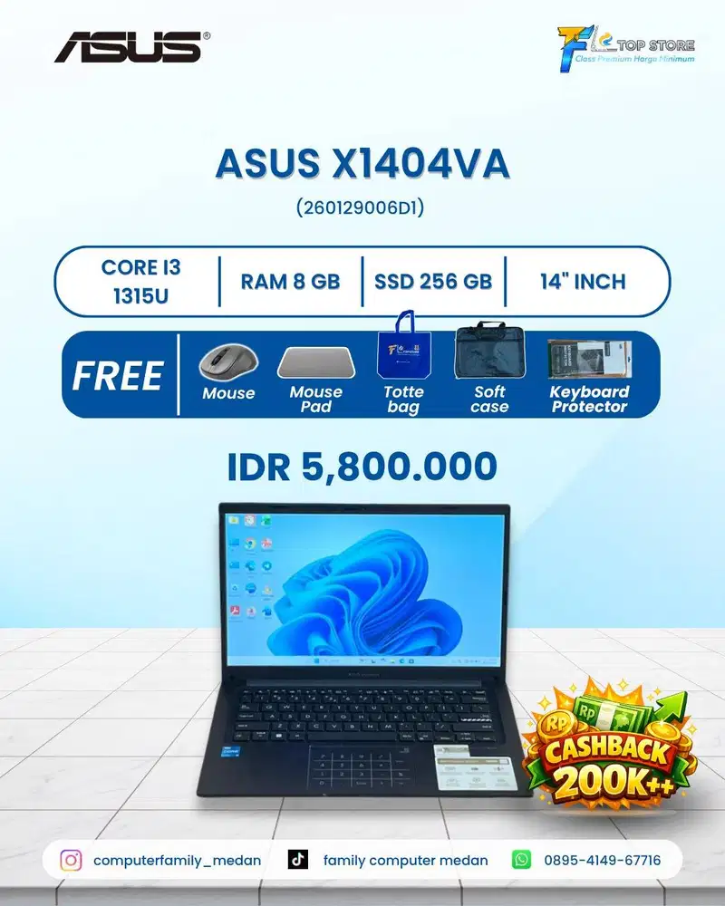 LAPTOP ASUS VIVOBOOK X1404VA 8/256GB INTEL CORE I3 1315U+NUMPAD LIKE N