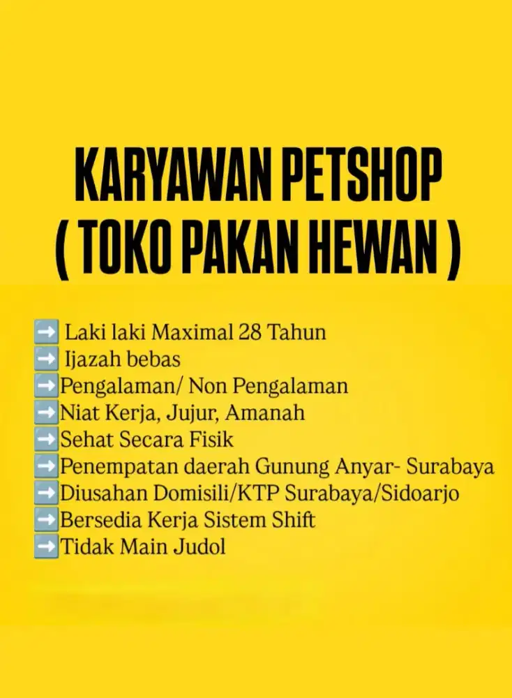KARYAWAN TOKO PAKAN HEWAN