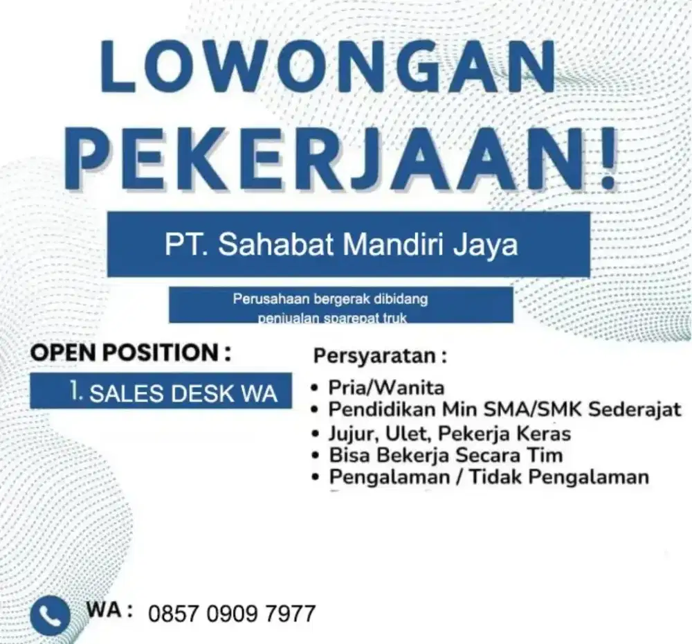 Lowongan kerja sales desk wa