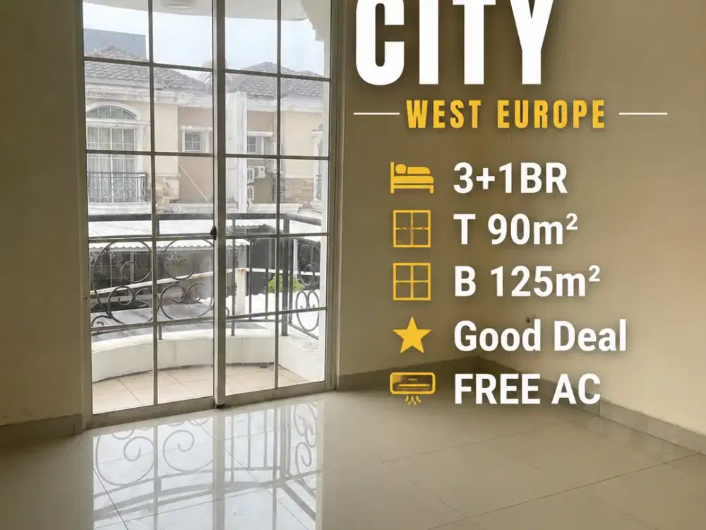 Rumah Cantik Greenlake City West Europe Uk 6X15 – Cocok untuk Keluarga, SHM, Free AC