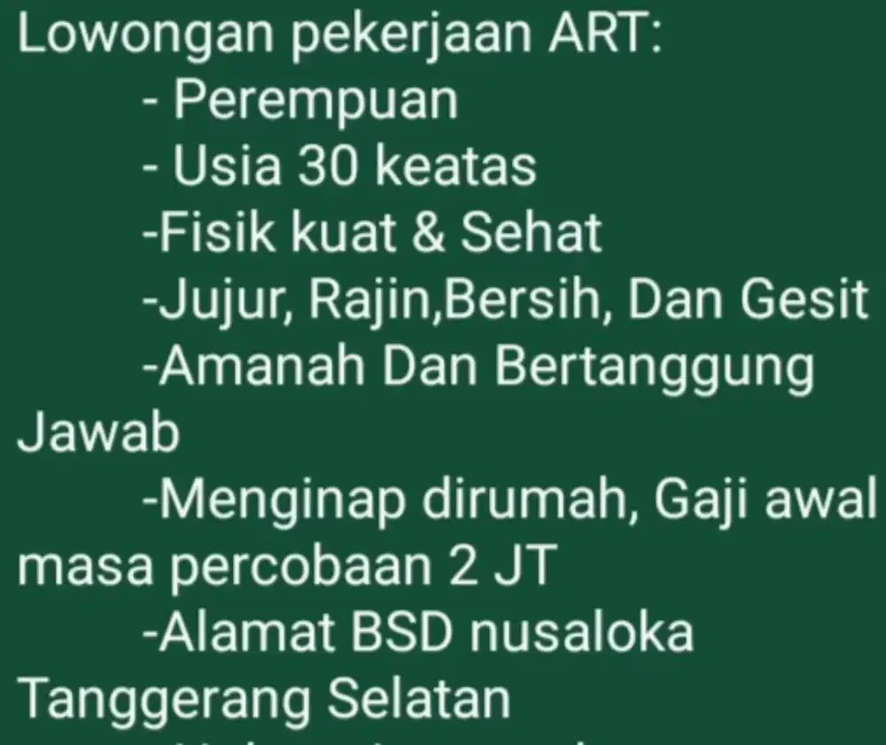 Mencari art untuk rumah tangga