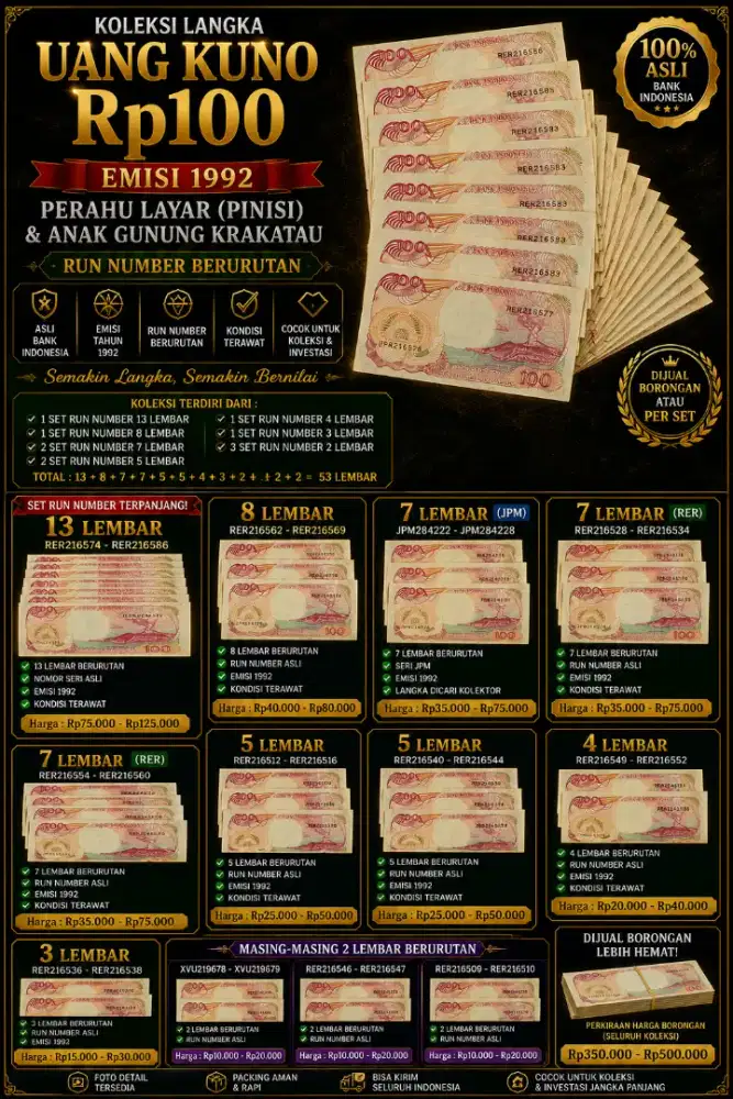 Uang 100 rupiah kertas 1992 RUN NUMBER