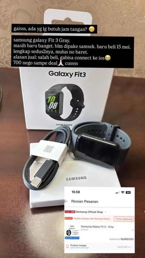 Jam Tangan SmartBand Samsung Galaxy Fit 3 - Grey