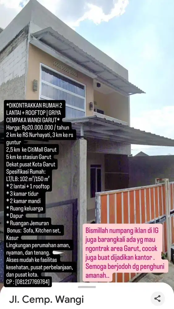 Kontrakan rumah pribadi nyaman dan strategis
