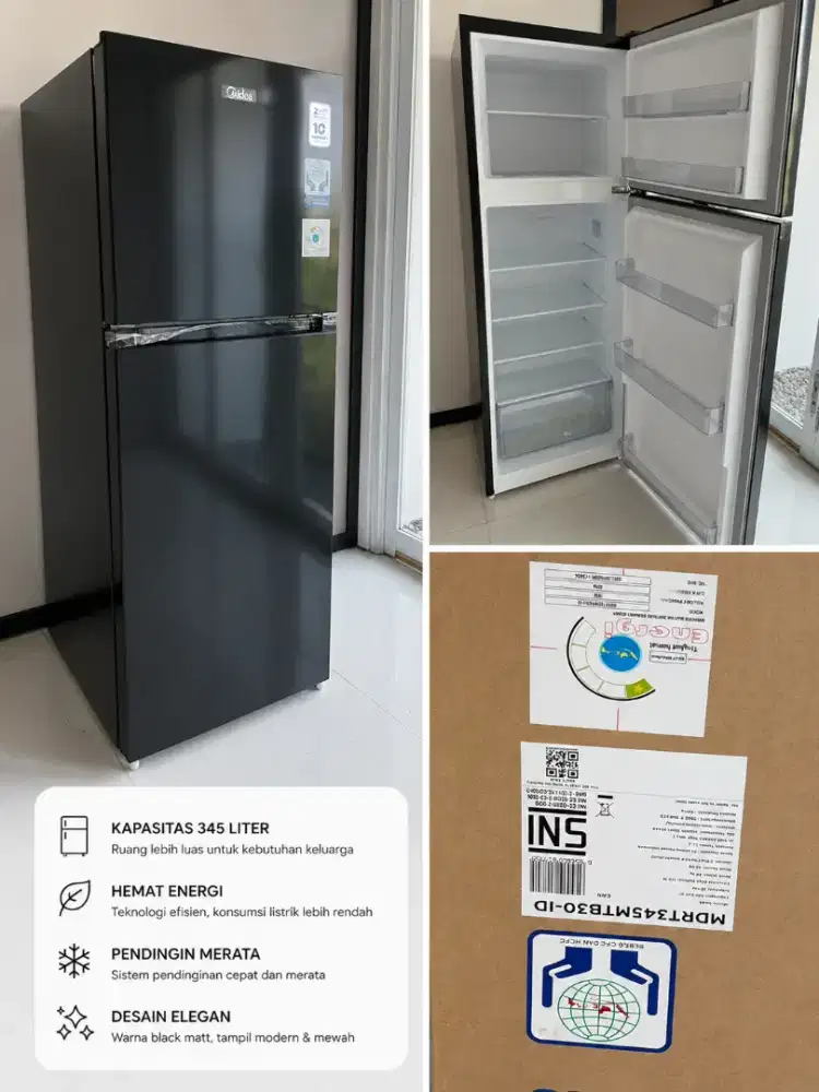 Kulkas Midea 2 Pintu 345 Liter Black Matte - Like New