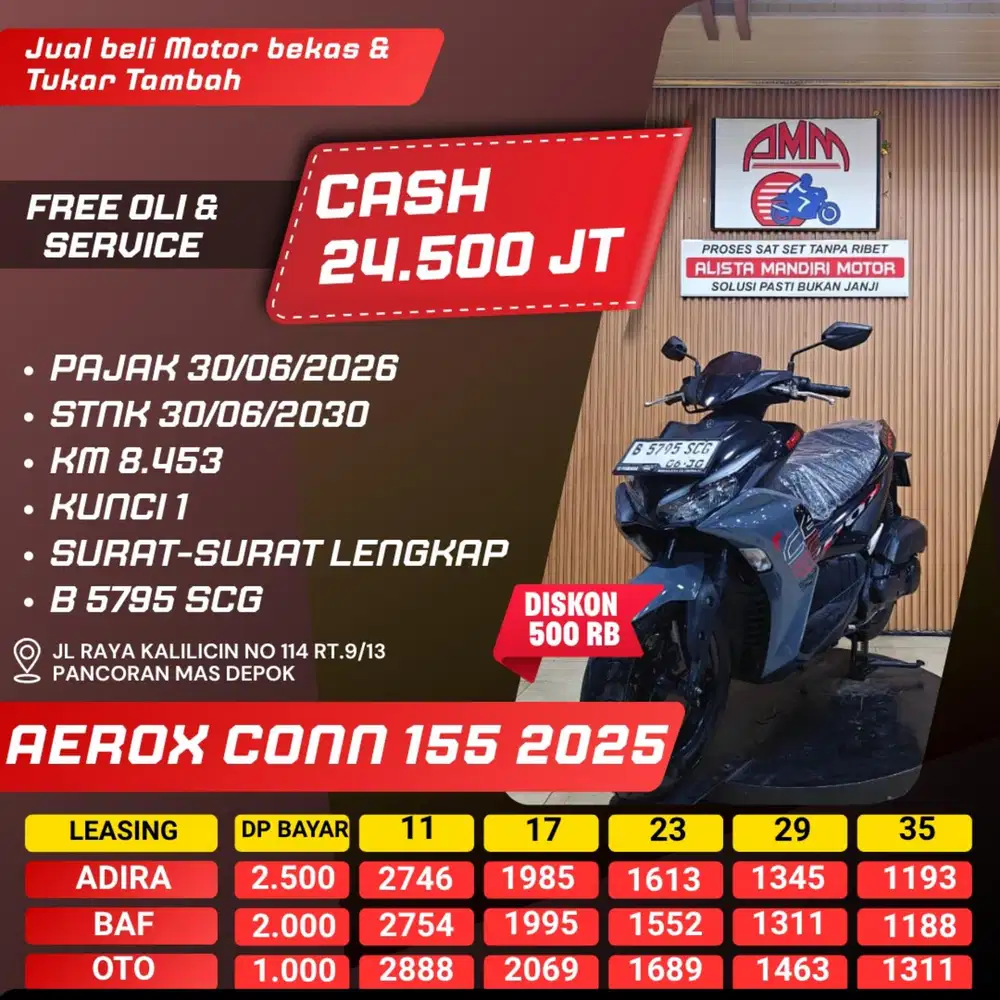 AEROX CONN 155 2025 DP 1 JUTA PAJAK HIDUP KM LOW LIKE NEW ALISTA