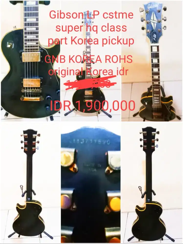 Gitar listrik gibson lesspaul black beauty cstme super premium