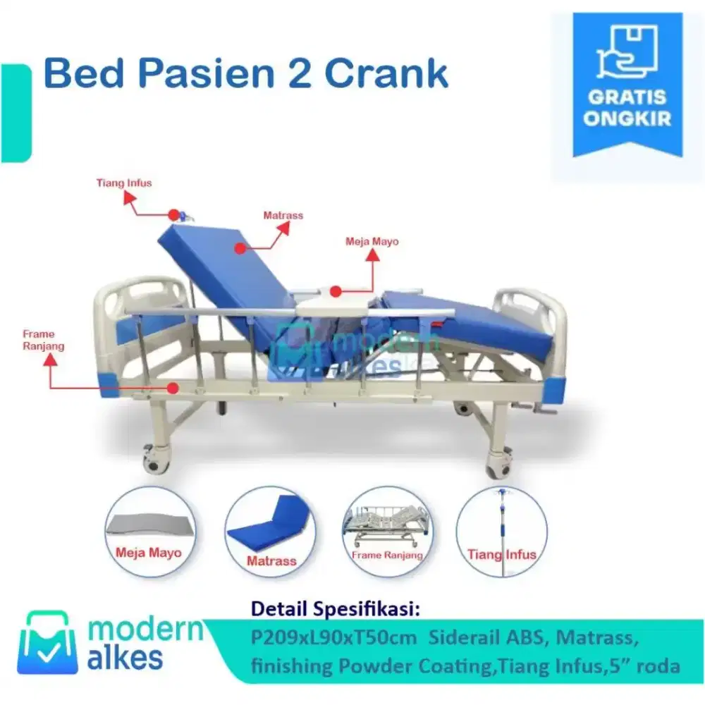 Bed pasien MANUAL 2crank -Ranjang tempat tidur rumah sakit