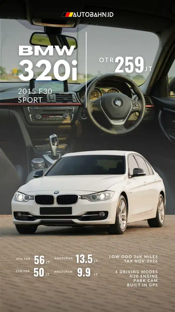 Low Odoy! BMW 320i Sport White 2015 F30 Bergaransi