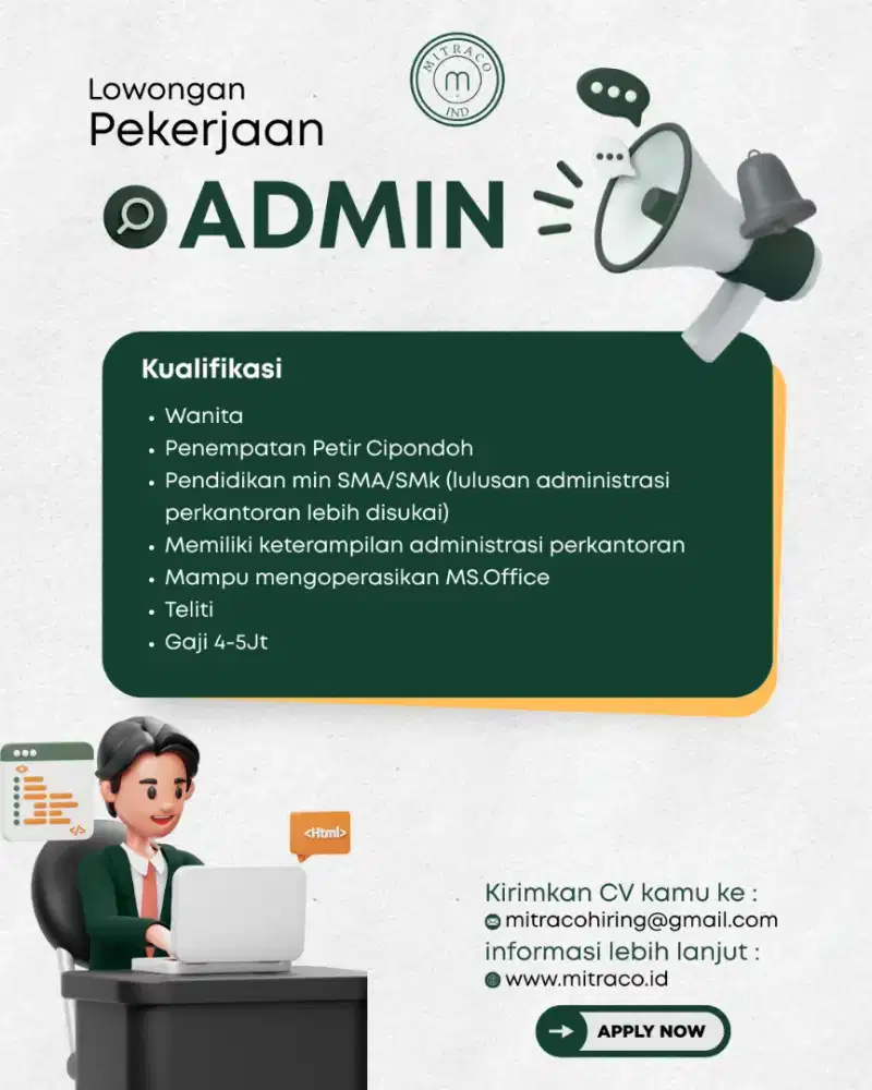 *Lowongan Kerja – Admin*