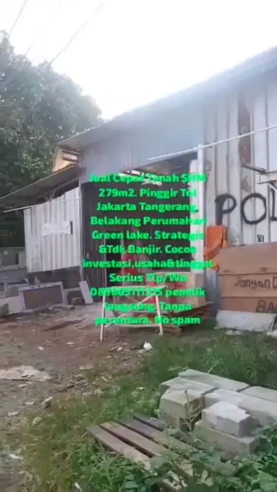 Jual Rmh sementara,dkt Green Lake,tangerang.SHM 279M2.N banjr.TP