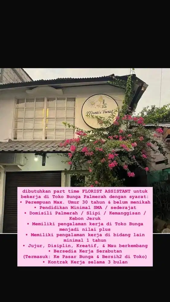 Part Time / Freelance Staff Toko Bunga Palmerah