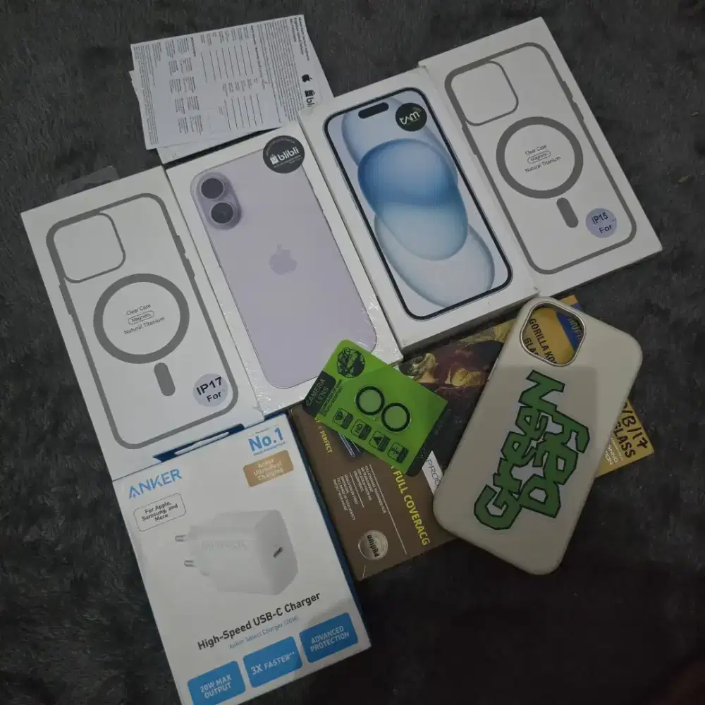 iPhone 15 Blue 128GB & iPhone 17 Basic Lavender 256GB Garansi Resmi