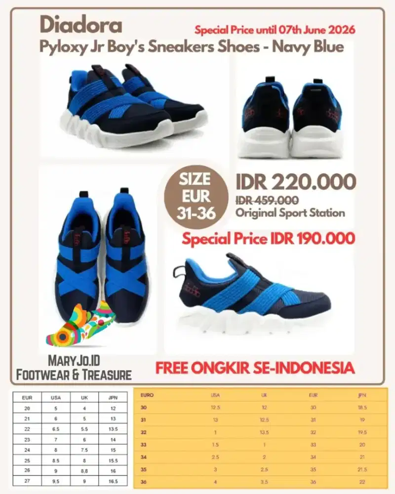 Diadora Pyloxy Jr Boy's Sneakers Shoes - Navy Blue : Size 32-35