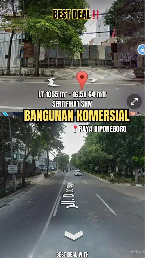 50JT/M2! DIJUAL TANAH KOMERSIAL RAYA DIPONEGORO SURABAYA PUSAT 0 JLN