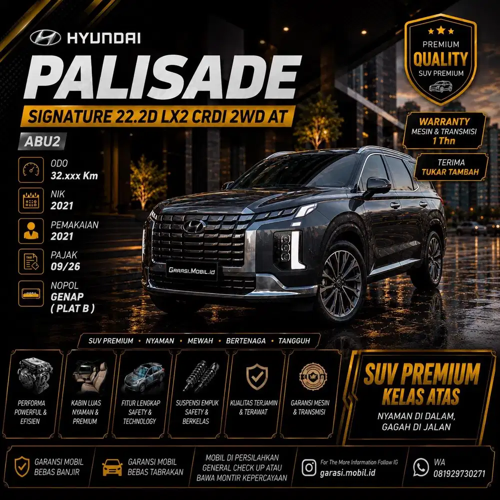 Hyundai Palisade Siganture LX2 2WD 2.2D 2021 / Odo 32rbu Kilometer