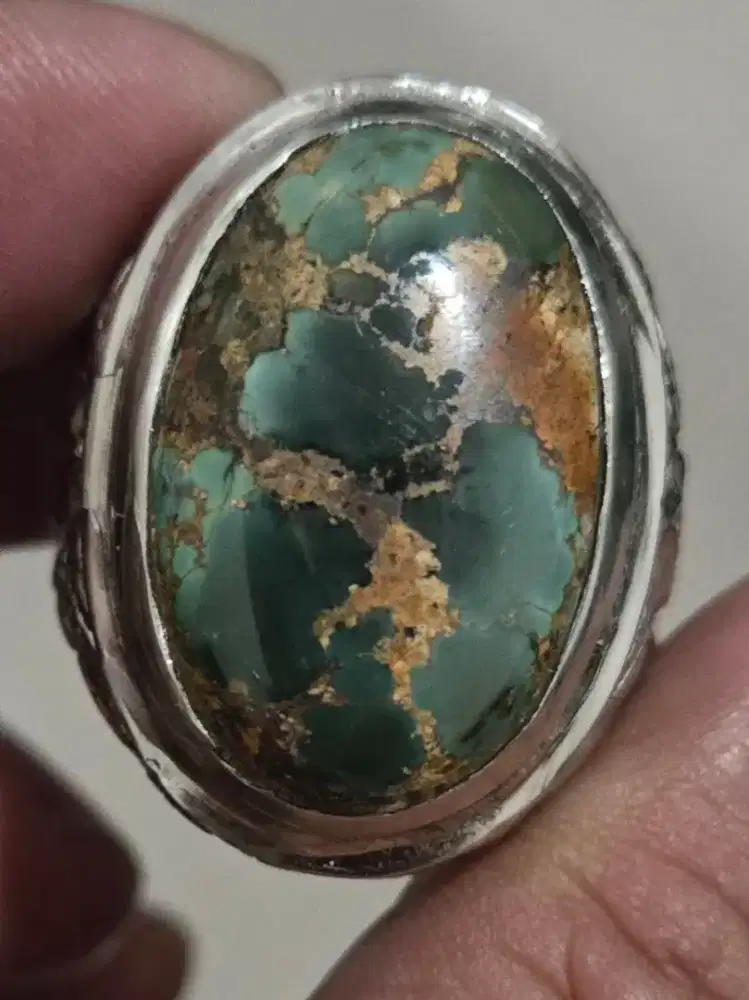Natural pirus persia urat emas 27x19x10 Ring Koin size 10