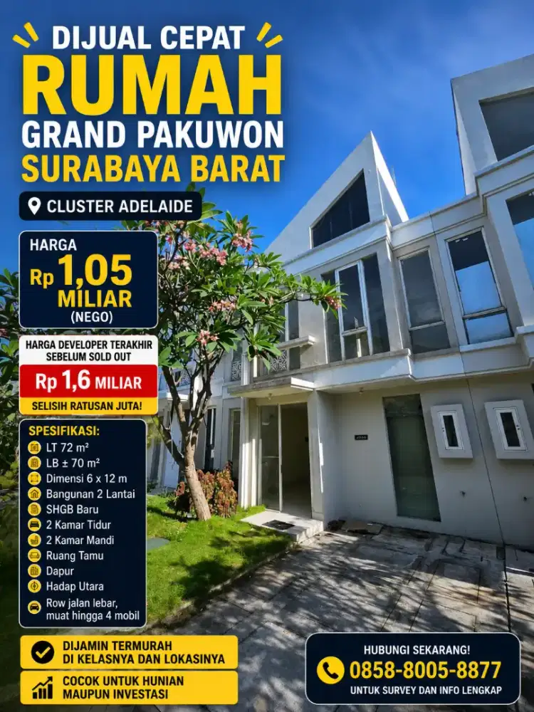 Rumah Grand Pakuwon Adelaide Termurah | LT 72 m² | 2 Lantai |