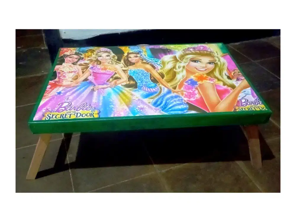 Meja kayu lipat Belajar anak motif barbie