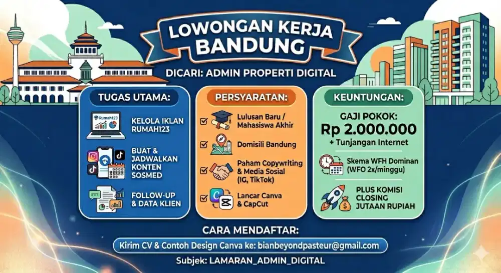 Dicari : ADMIN PROPERTI DIGITAL (BANDUNG) - Dominan WFH (Hybird)