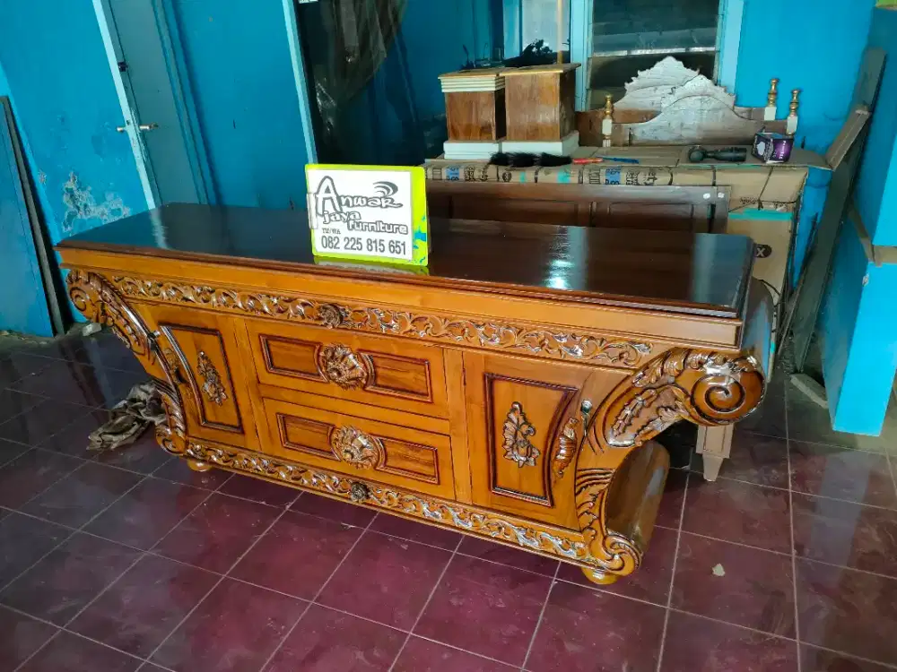 Bufet TV ukir terbaru full kayu jati ready