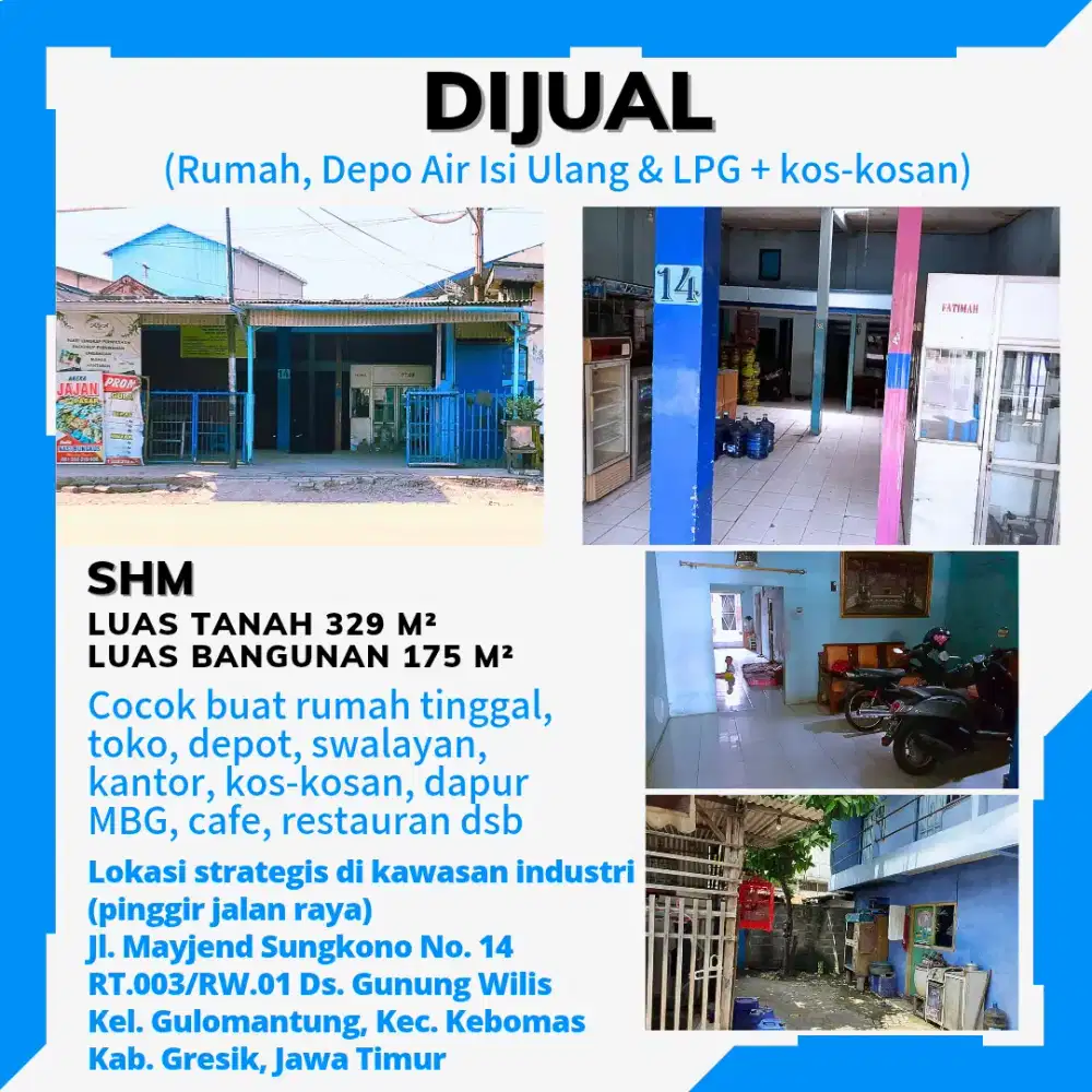 Jual Cepat Rumah Plus Toko dan Kos-kosan Strategis di Gresik, SHM