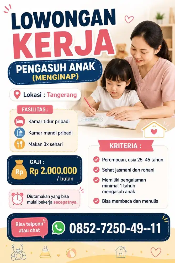 *LOWONGAN KERJA- PENGASUH ANAK (MENGINAP)*