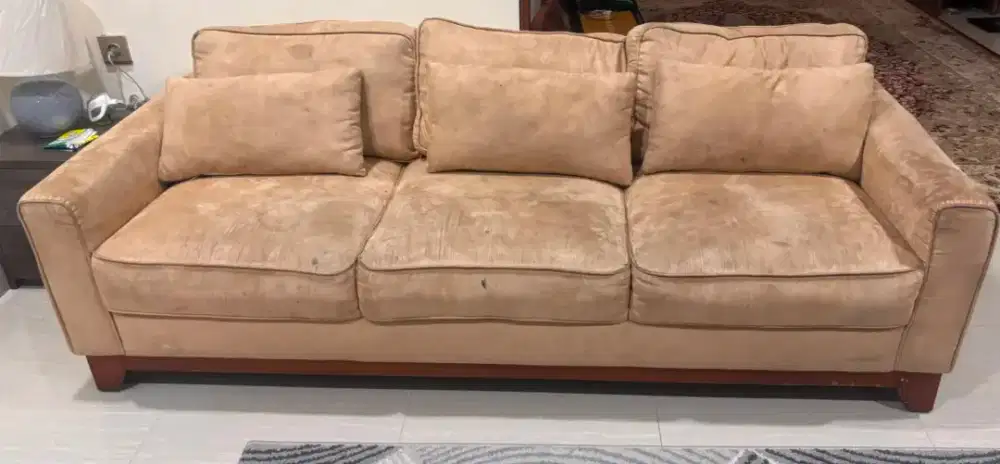 Dijual sofa warna coklat bludru kayu jati asli