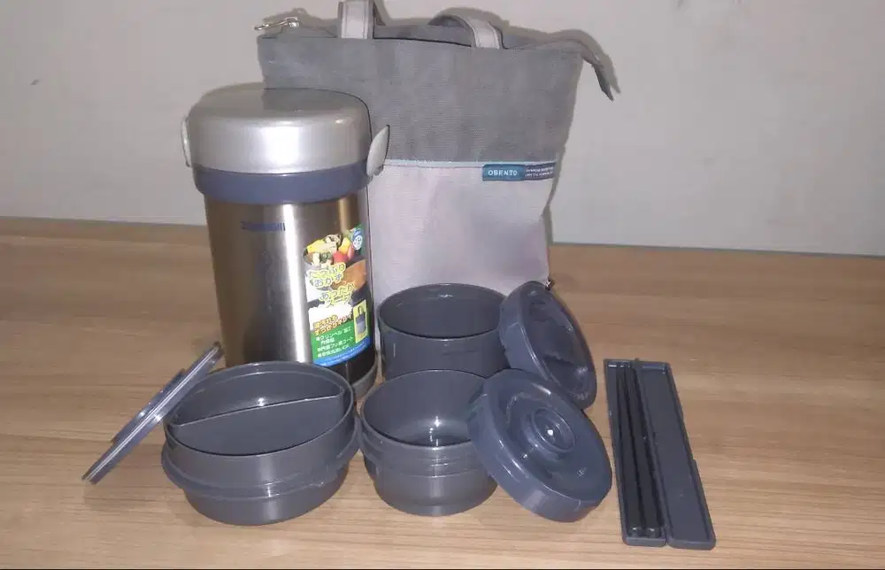 Zojirushi Bento Flask Vacuum Set + Tas & Sumpit - Original Jepang 2nd