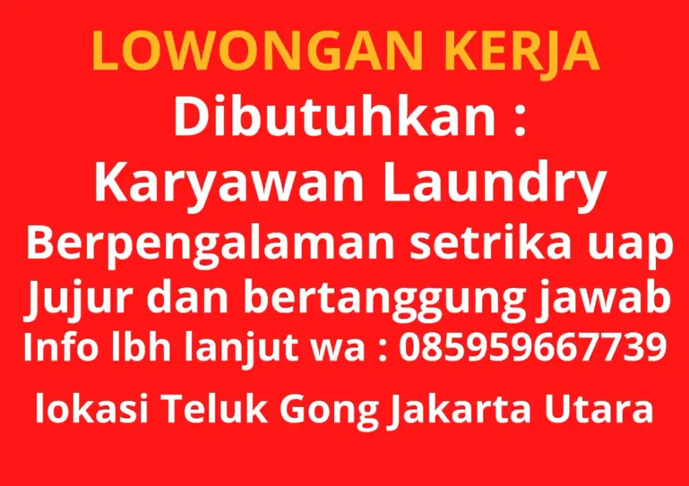 Lowongan Laundry / lowongan kerja laundry / karyawan Laundry