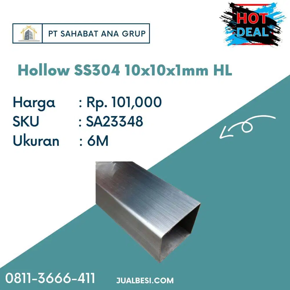 Hollow SS304 10x10x1mm HL