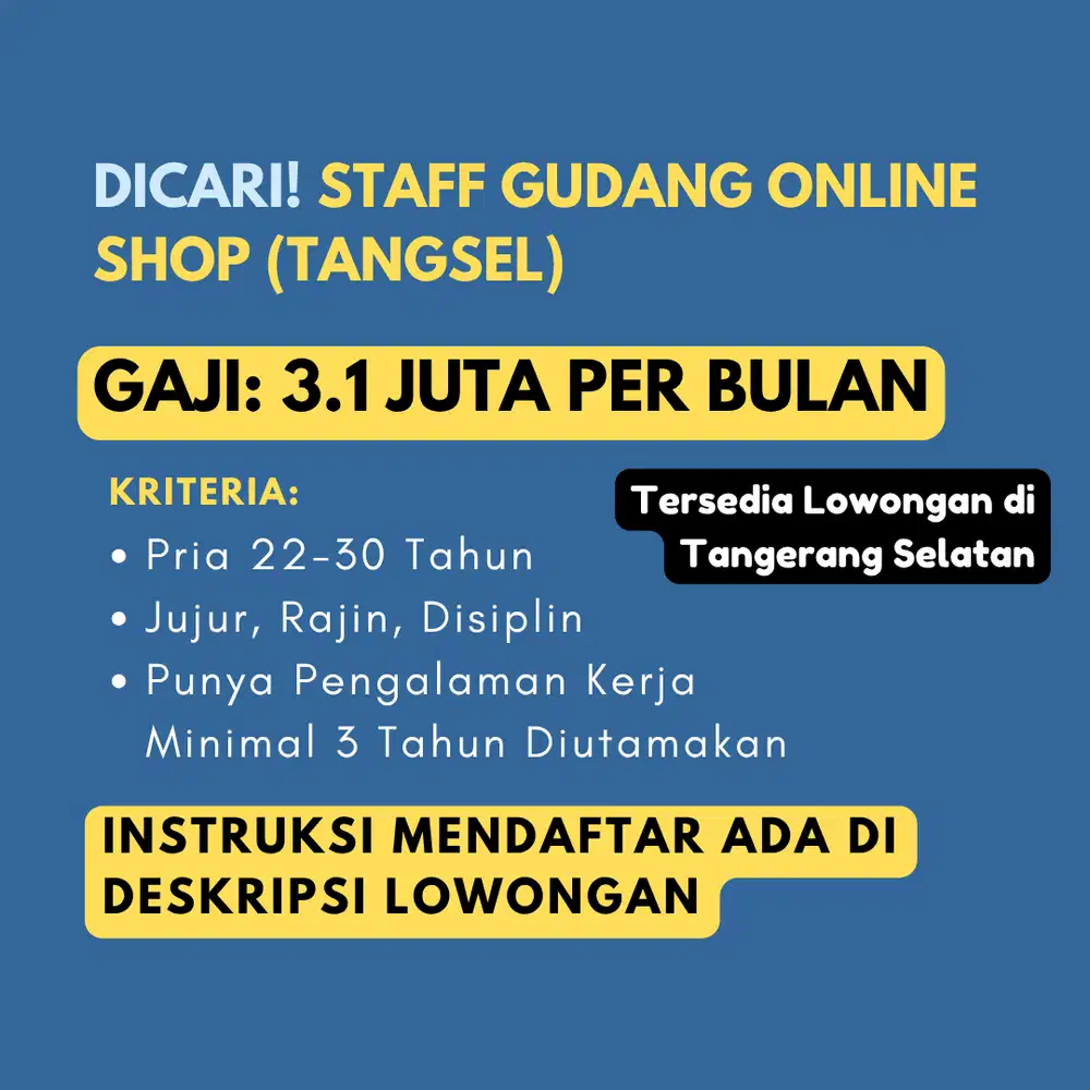 DICARI STAFF UNTUK GUDANG ONLINE SHOP RAJIN, DISIPLIN, DAN TELITI