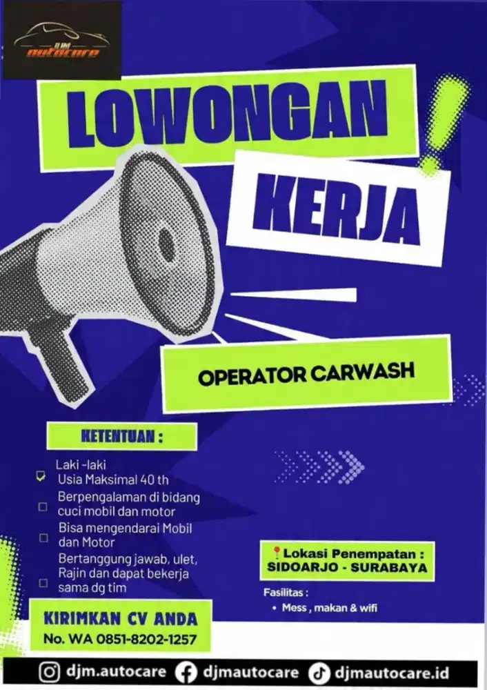 LOWONGAN KERJA OPERATOR CARWASH