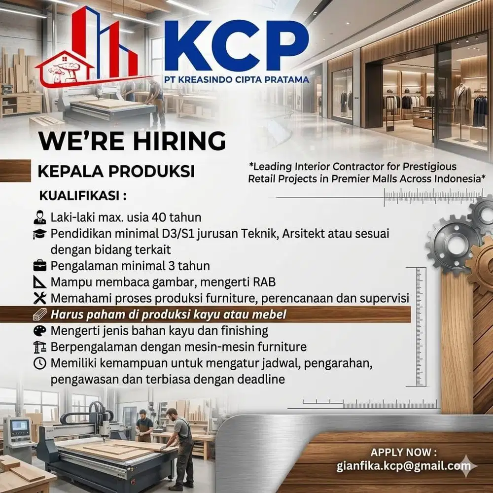 KEPALA PRODUKSI KONTRAKTOR INTERIOR