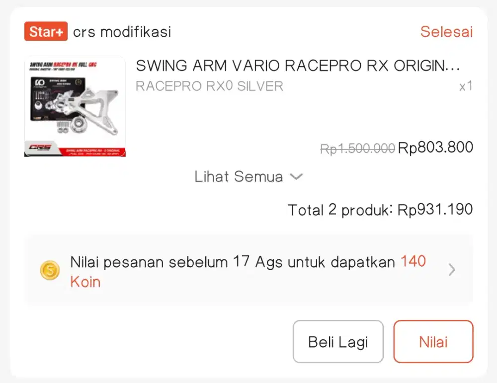 Swing Arm Vario Racepro RX0 Silver