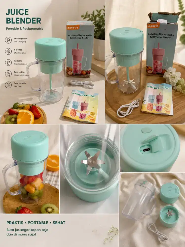 Portable Juice Blender USB Rechargeable warna mint