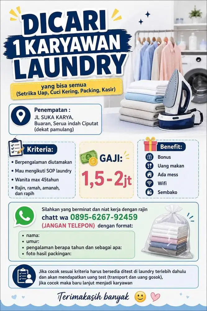 LOWONGAN KERJA KARYAWAN LAUNDRY