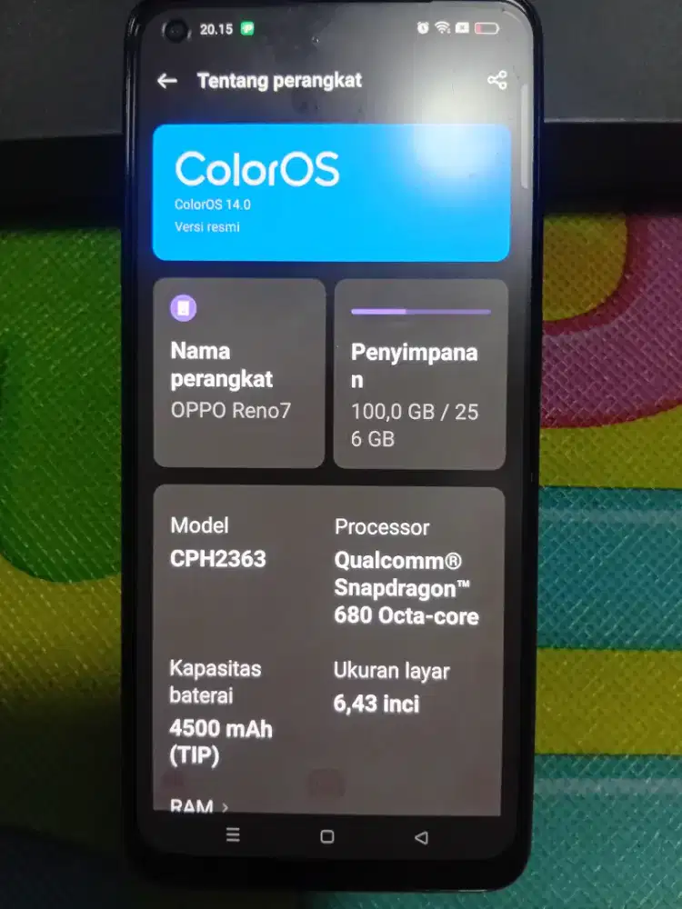 Oppo Reno 7 8gb/256gb fullset