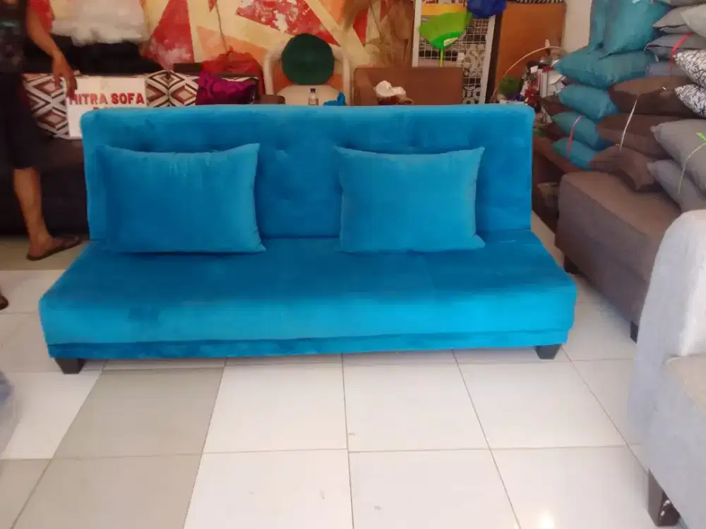 Sofa bed engsel warna biru  bunus bantal 2