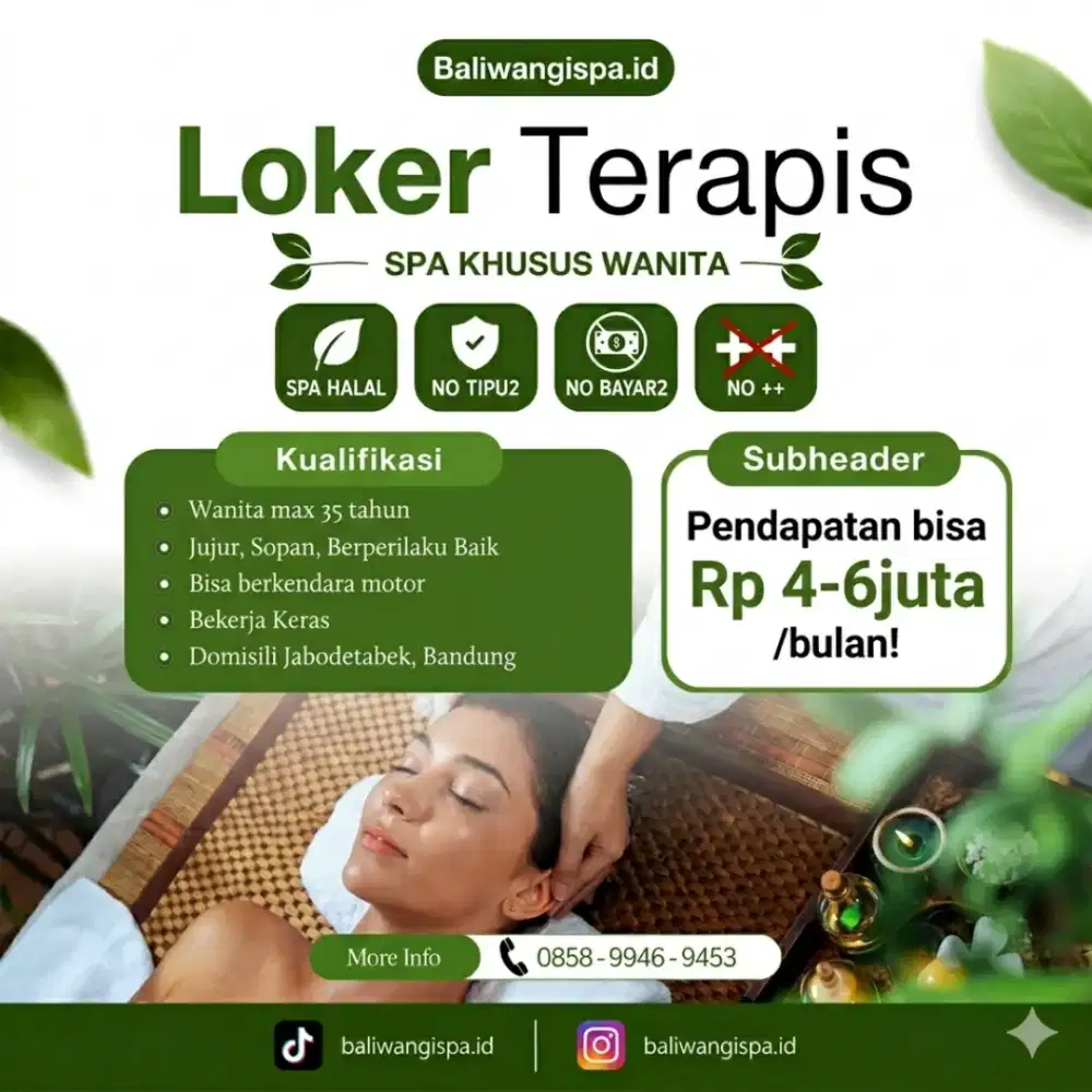 [Loker] Terapis Spa HALAL di Pondok Aren dan sekitarnya