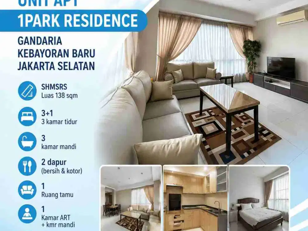 FOR SALE UNIT APT 1PARK RESIDENCE GANDARIA KEBAYORAN BARU JAKARTA SELATAN