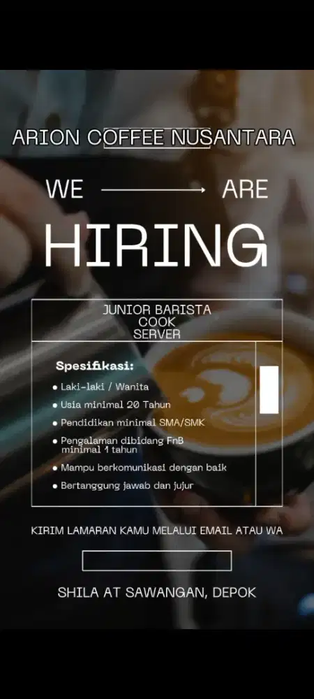 Loker Barista, Cook, Waiters