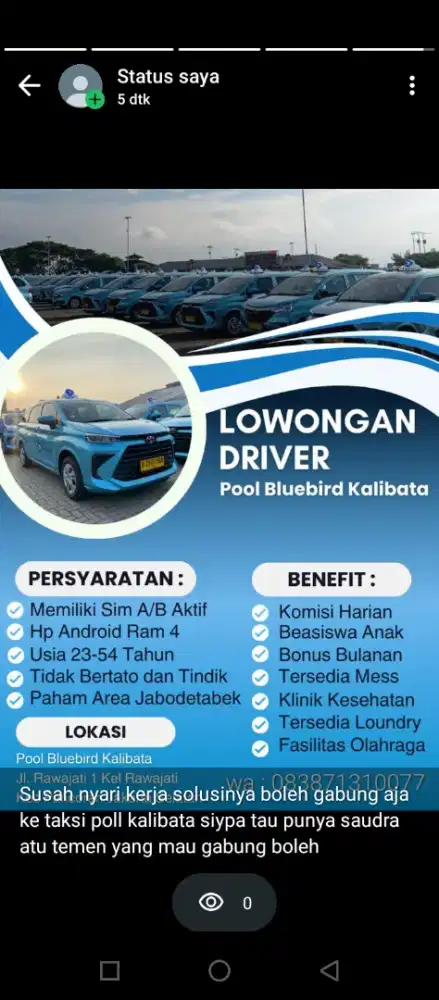 Driver taksi bluebrid kalibata