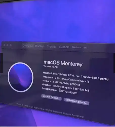Logic board Macbook Pro A1708 tahun 2016 13 Core i5 RAM 8 Gb