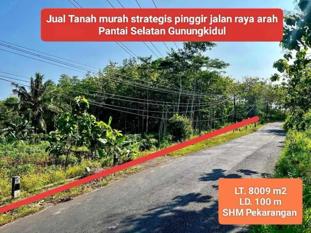 Jual tanah pekarangan pinggir jalan raya arah pantai Gunungkidul murah strategis