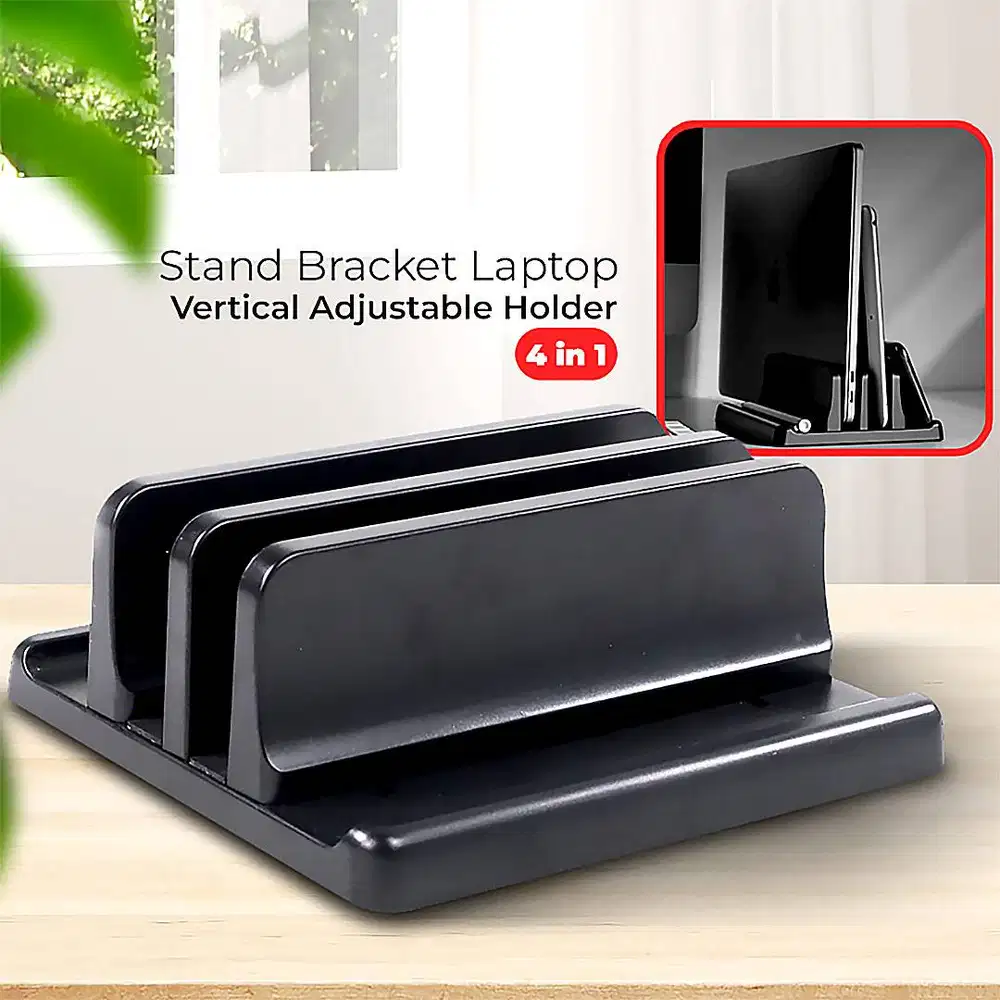 260427C Vertical Laptop Stand Holder 4 in 1 Black Spacious Desk Duduka