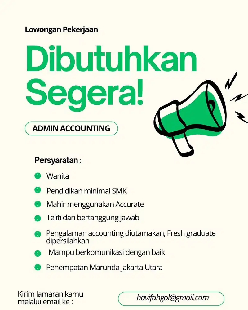 DICARI ADMIN ACCOUNTING BERPENGALAMAN