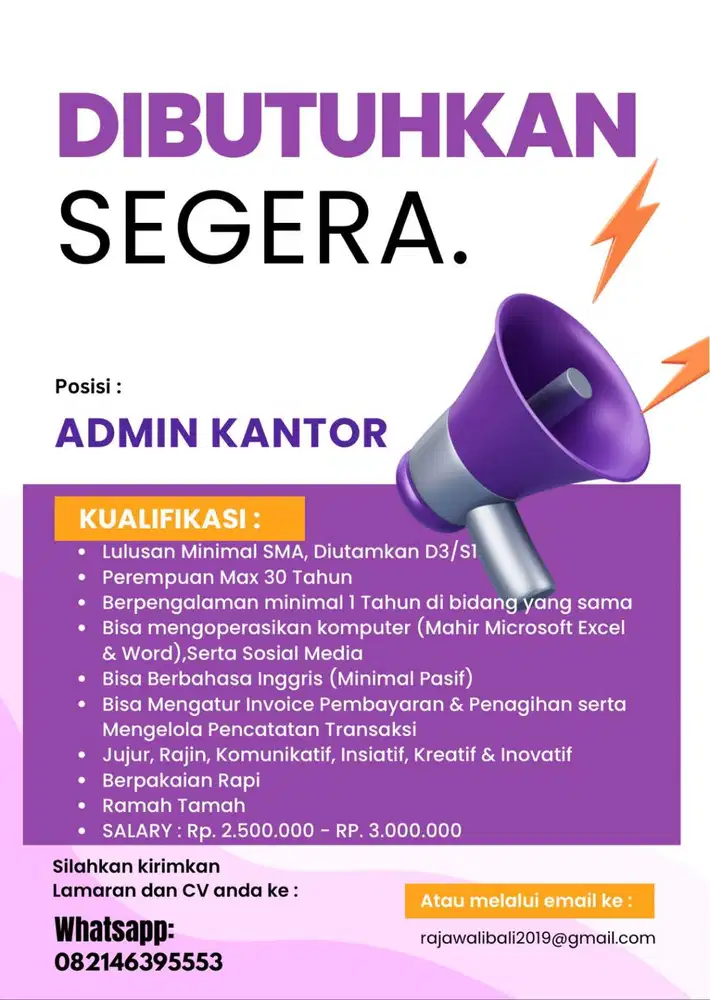 Dibutuhkan Segera Staff Administrasi Kantor